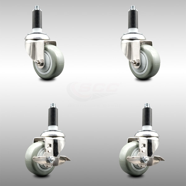 Service Caster 3 Inch 316SS Gray Poly Swivel 1 Inch Expanding Stem Caster Brake SCC, 2PK SCC-SS316EX20S314-PPUB-2-TLB-2-1 - main